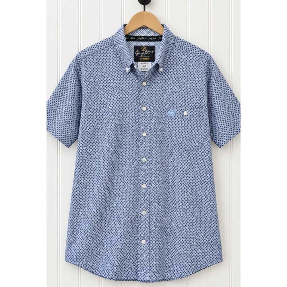 George Strait Wrangler Men's XLT Western Shirt Blue Short Sleeve Button Down